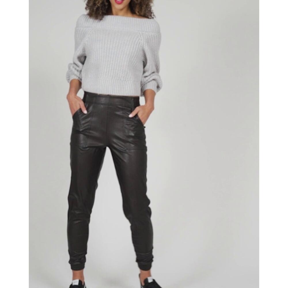 SPANX Faux Leather Jogger Pants‎ w/ Pockets Size L